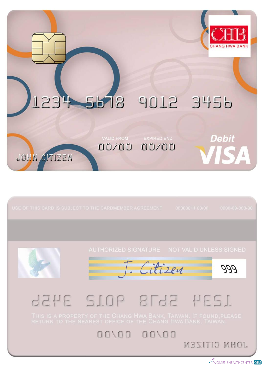 Download Taiwan Chang Hwa Bank visa debit card Photoshop template